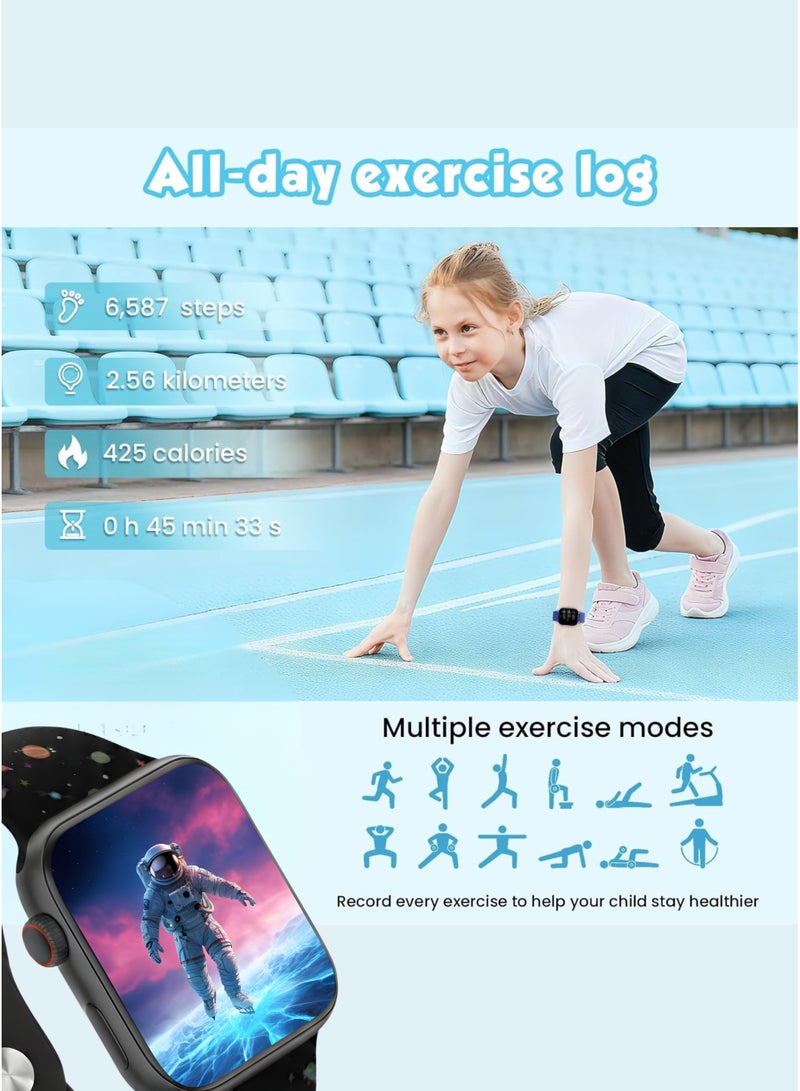 ويزمي ساعة Wisme X66 mini الذكية للأطفال مع تطبيق FreeFit - شاشة AMOLED، تتبع GPS، مراقبة صحية، أوضاع رياضية متعددة، عمر بطارية طويل، 3 أحزمة سيليكون قابلة للتعديل، تصميم ملون وأسود للأولاد - Image 4
